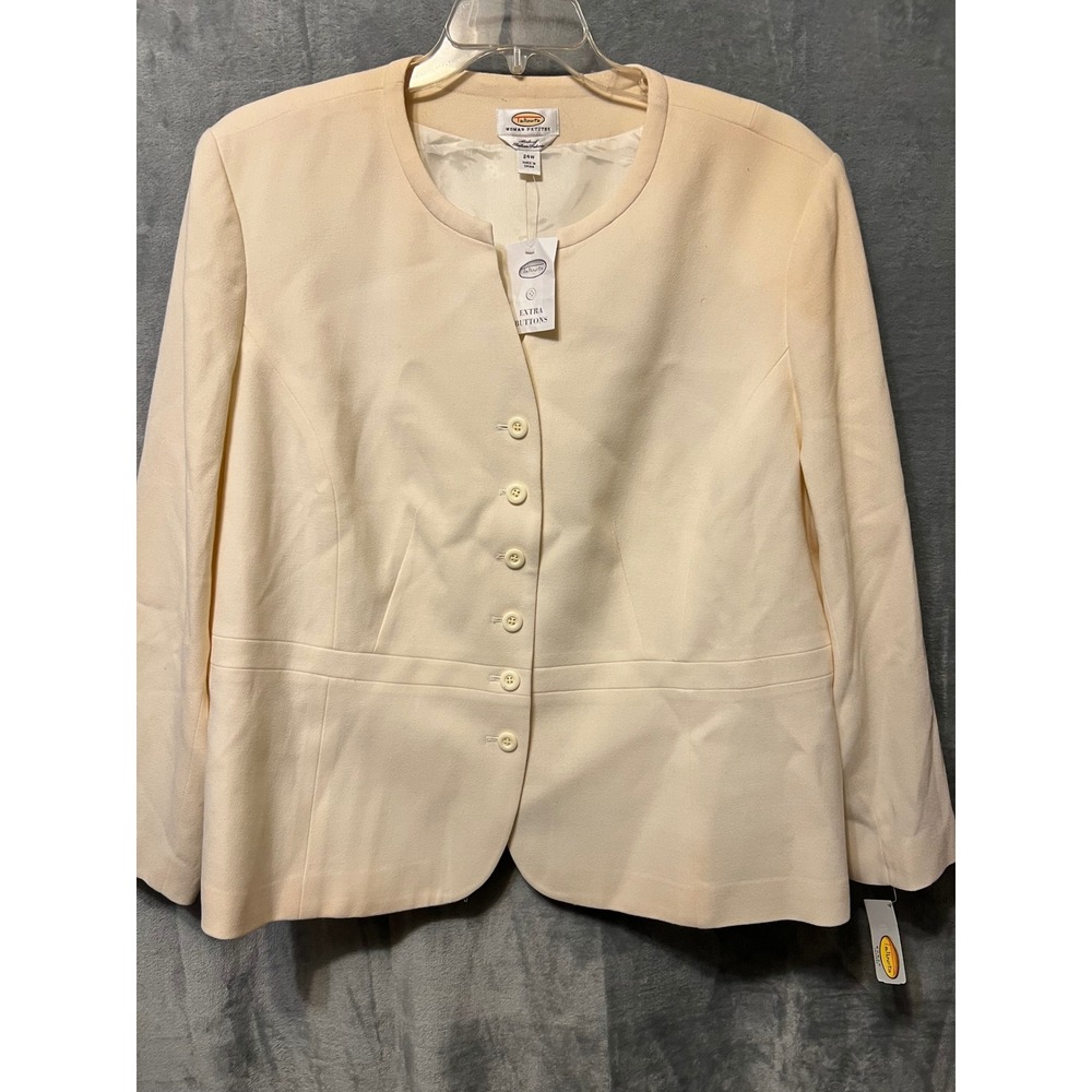 Talbots Woman Petites 24WP Ivory Wool‎ Blend Button Front Blazer Jacket